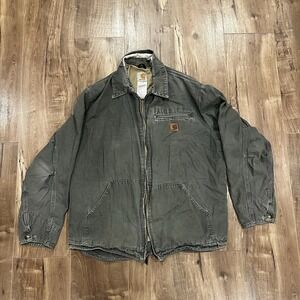Vintage Carhartt J169 DMS L Washed Gray Duck Canvas Jacket Soft Shell Workwear